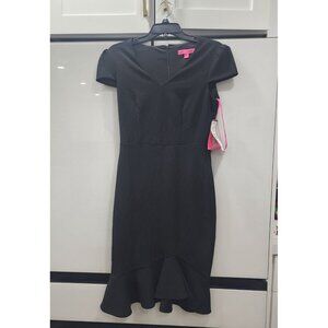 Betsey Johnson Black Midi Dress With Flutter Hem Size 6 New With Tags